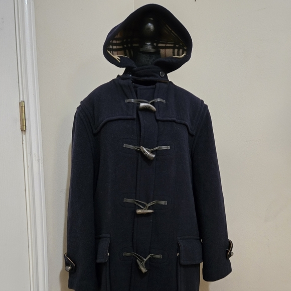 Burberry Other - Womens Burberry Over Sized Navy Blue Wool Duffle Coat Sz M